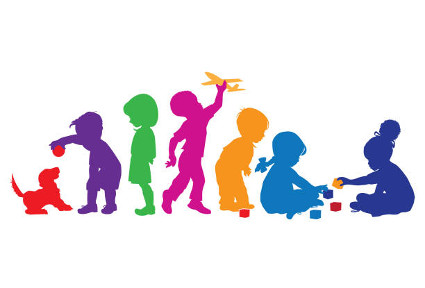 Silhouettes of young children at play.